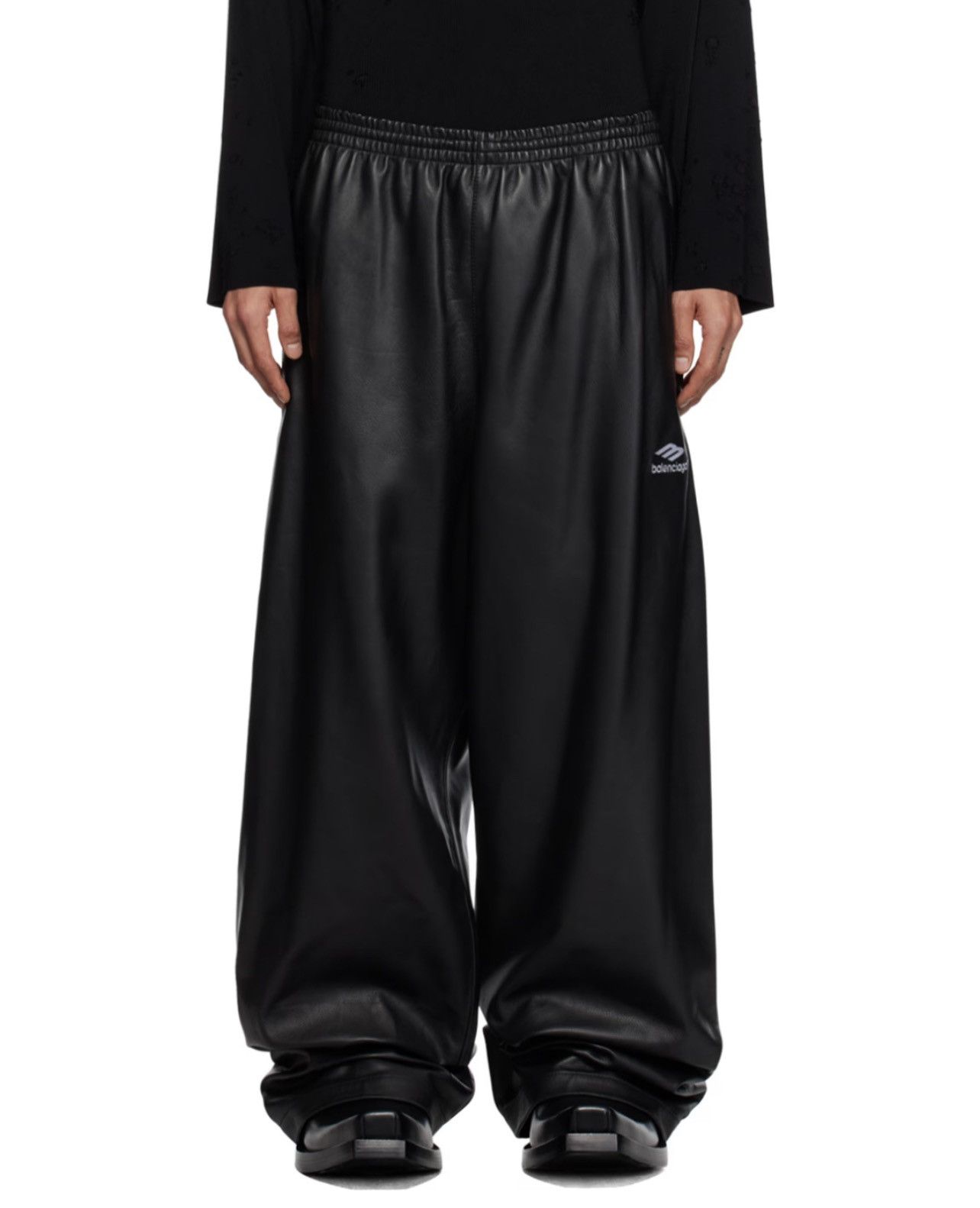 Balenciaga Black 3B Sports Icon Leather Pants