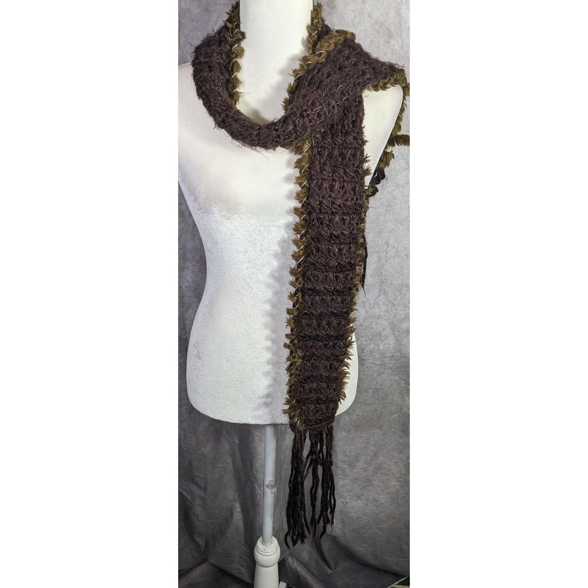 O'Neill Sporty O'Neill Brown Knit Scarf With Fringe & Faux Fur Trim Size ONE SIZE - 12 Thumbnail