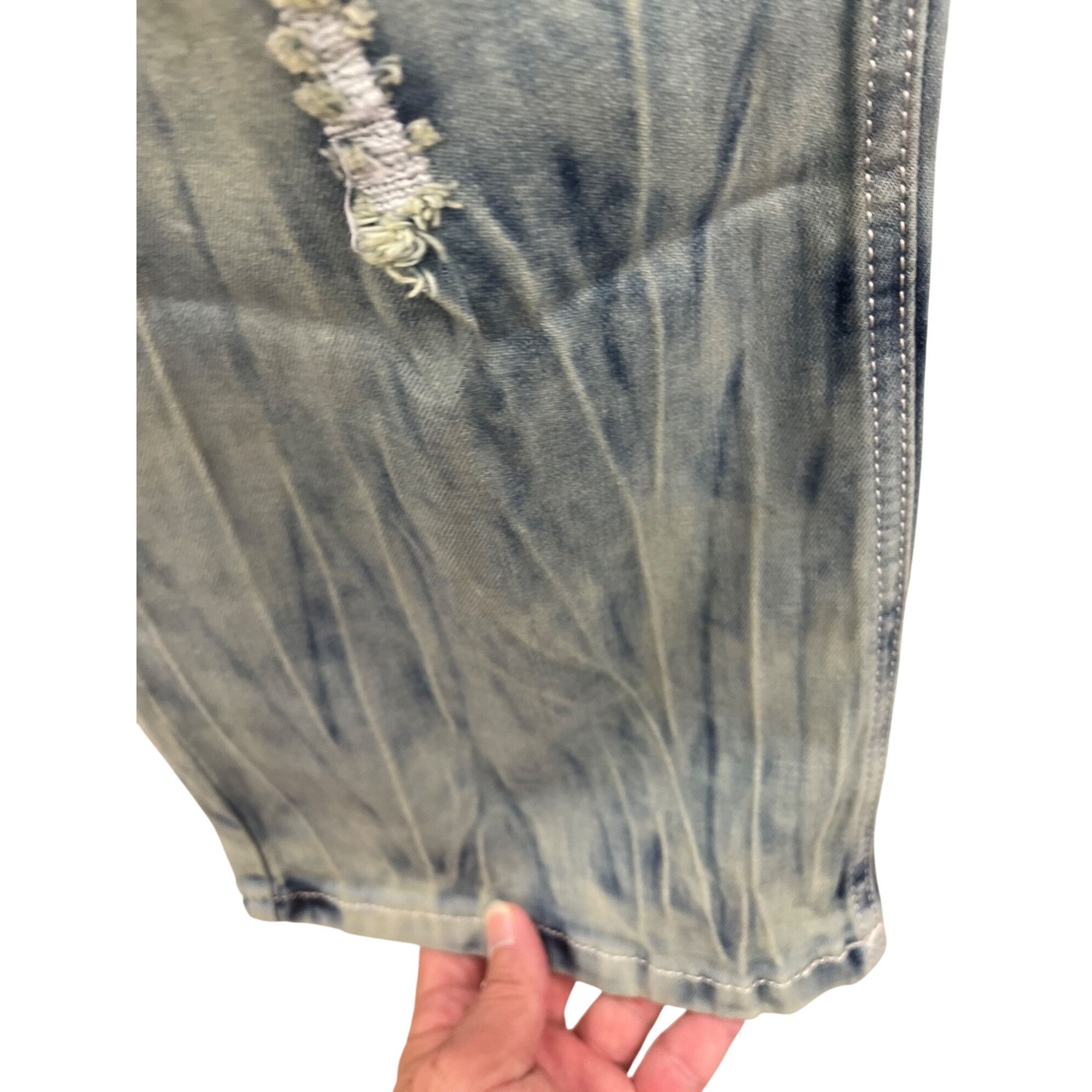 Other Black Premium Mens blue acid distressed Boot Cut Denim Jeans Size US 34 / EU 50 - 3 Thumbnail