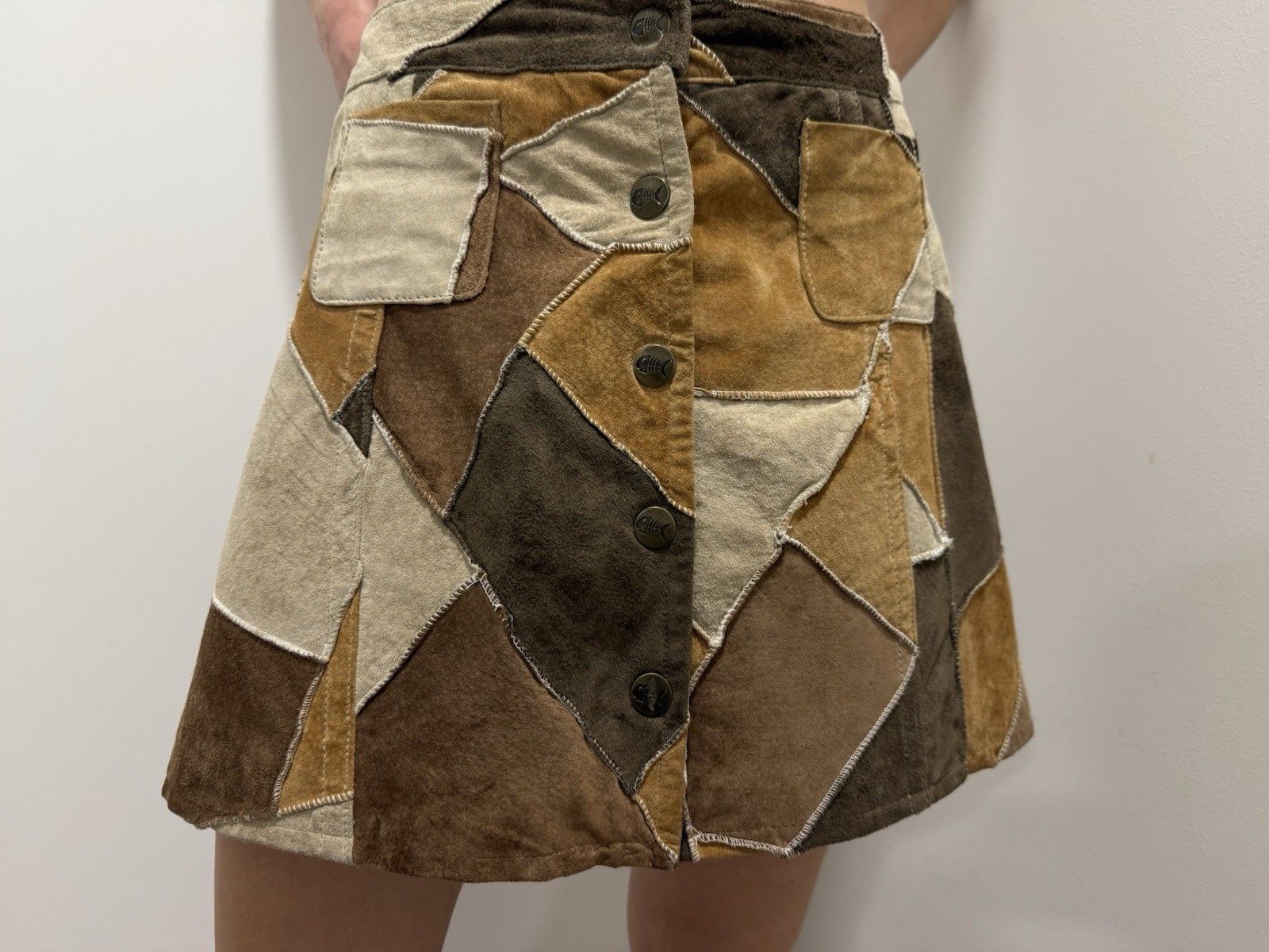 Vintage Vintage 2000s Fishbone Skirt Patchwork Leather Womens y2k Size 26" / US 2 / IT 38 - 6 Thumbnail