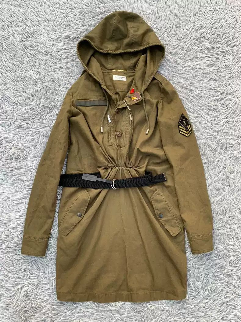 Saint Laurent navy badge army green windbreaker