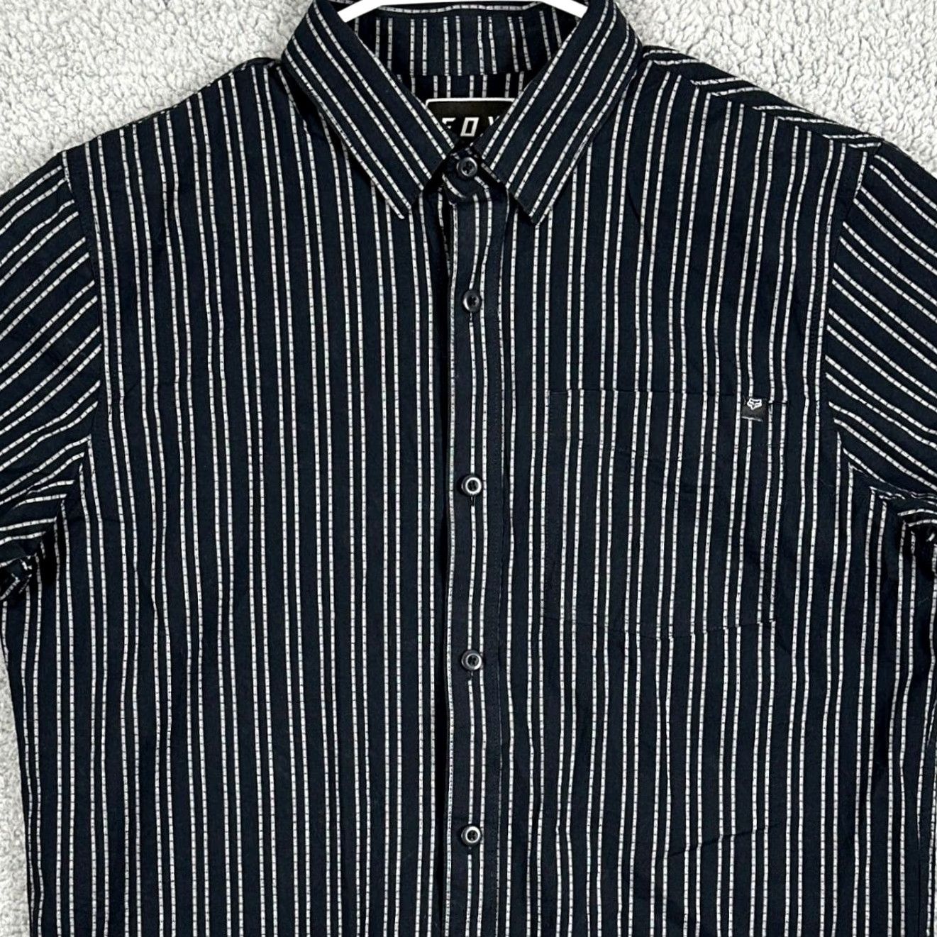 Vintage Fox Button-Up Shirt Mens Medium Black White Stripes Short Sleeve Pocket Stretch Size US M / EU 48-50 / 2 - 2 Thumbnail