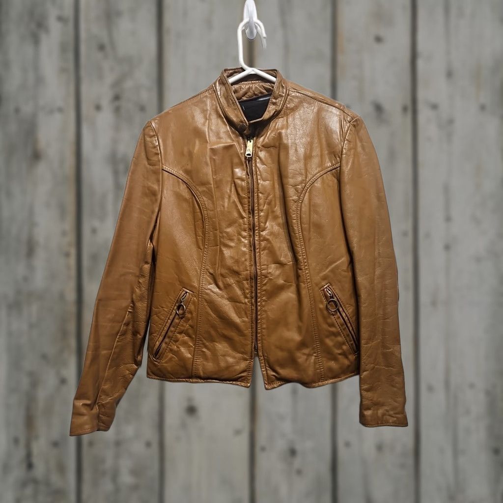 Brooks Vtg Brooks Leather Motorcycle Coat Mens 38 Brown Leather Jacket Full Zip Vintage Style Cafe Racer Body: Mens Size 38 Brown Leather Motorcycle Jacket Size US XXS / EU 40 - 1 Thumbnail