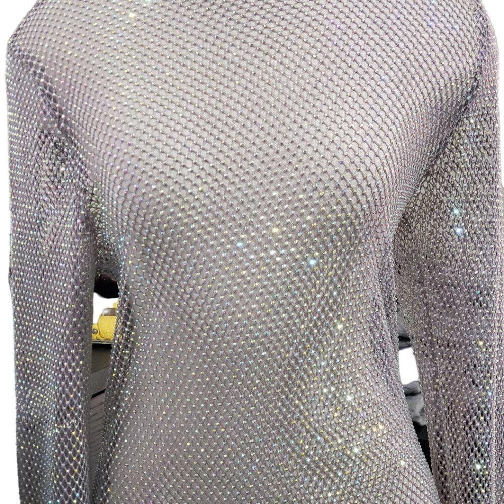 Free People CT1755 Free People Metallic Mesh Iridescent Long Sleeve Top Size L / US 10 / IT 46 - 2 Thumbnail