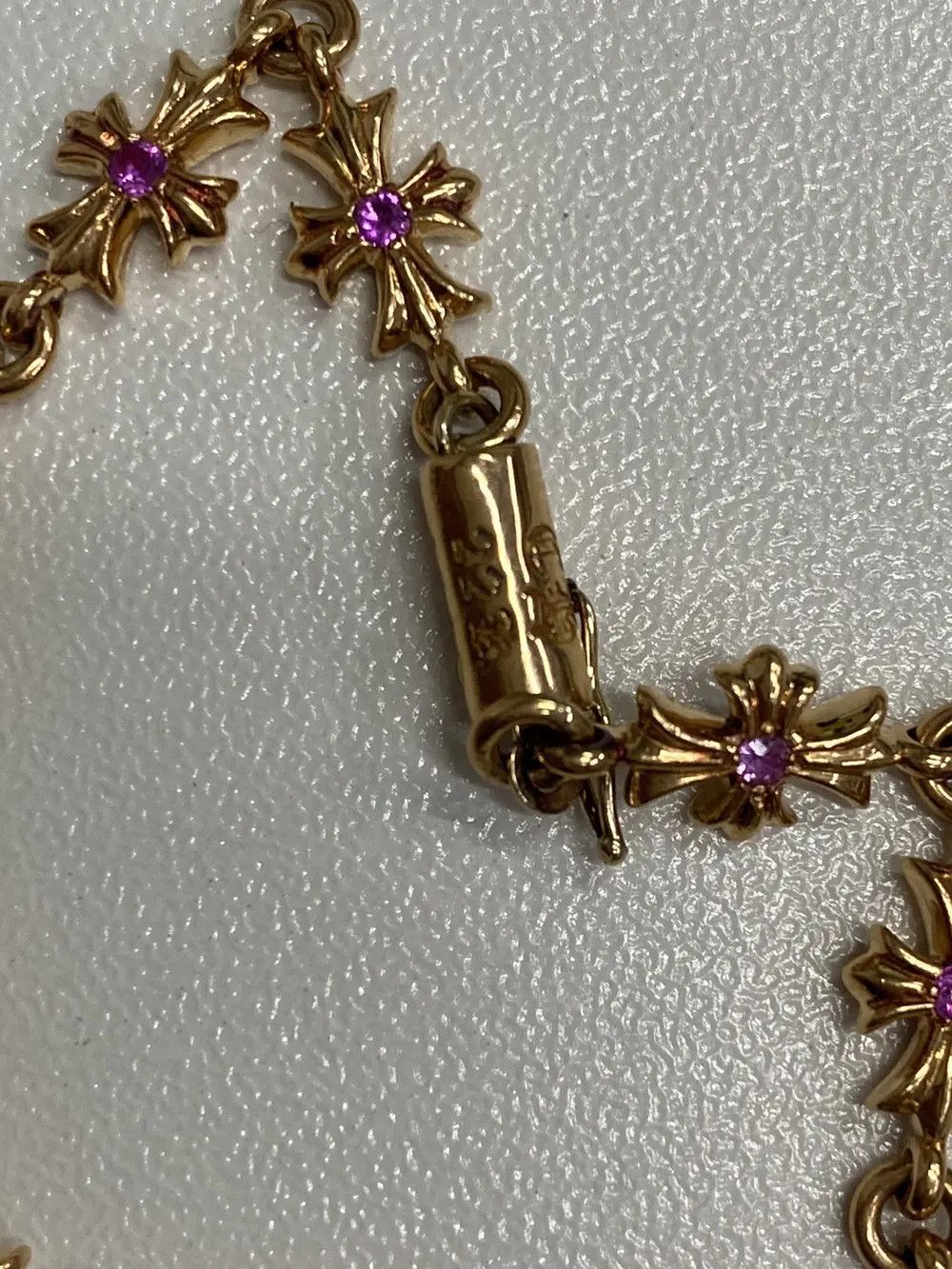 Chrome Hearts Chrome Hearts 22K Gold Pink Saph Tiny E Bracelet Size ONE SIZE - 6 Thumbnail