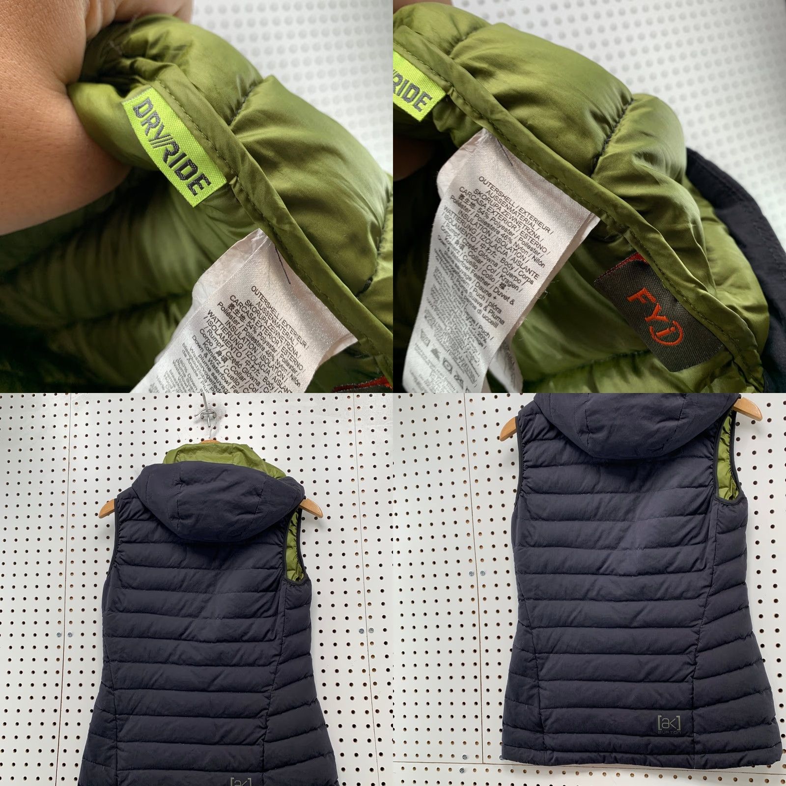 Burton Burton Down Puffer Vest Womens Small Black Hooded Dry Ride AK Black Green Vest Womens S Black Hooded Down Puffer Burton Size S / US 4 / IT 40 - 8 Thumbnail