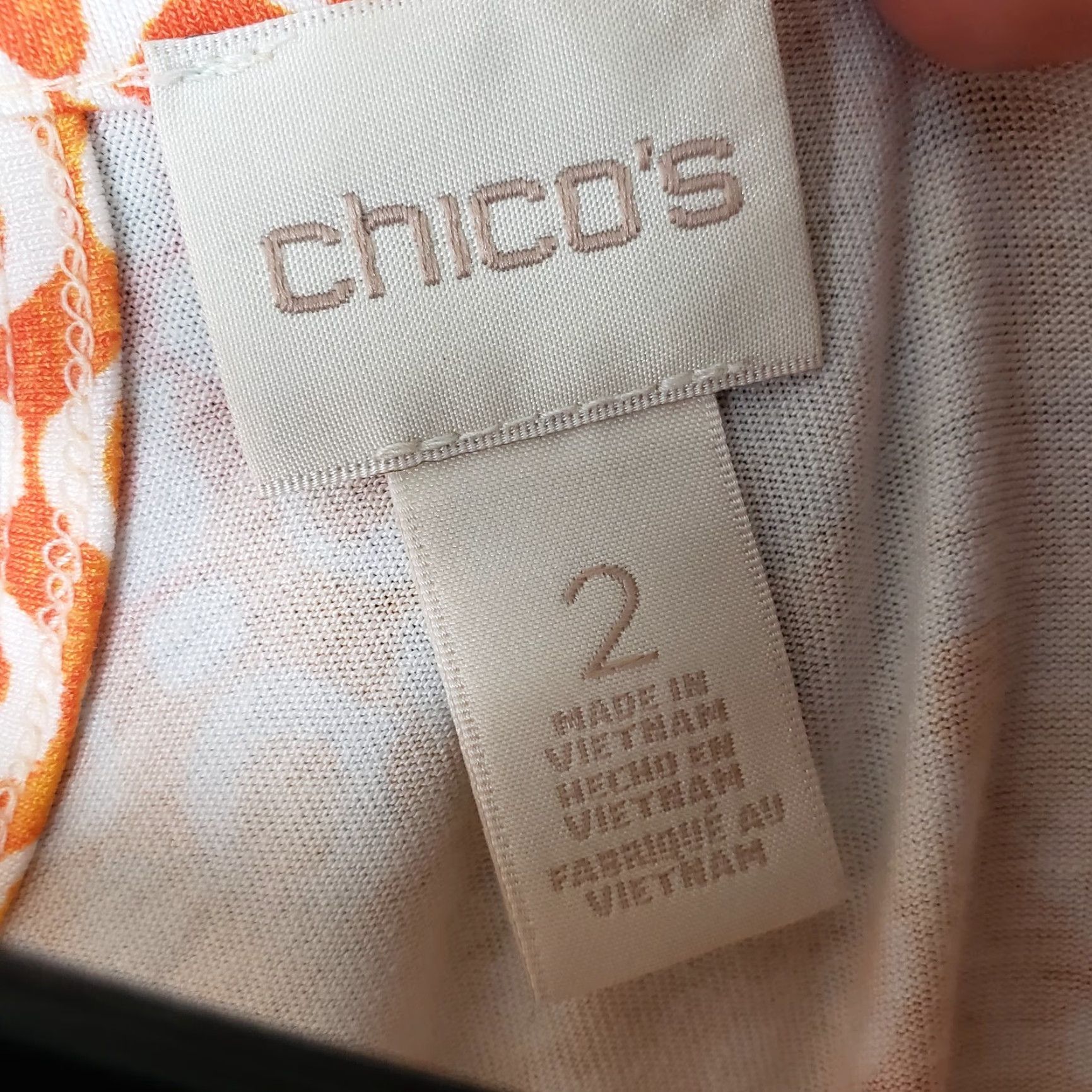 Vintage Chico's Womens Top 3/4 Sleeve Blouse Size L Orange White Rayon Blend Shirt Casual Womens Size L / US 10 / IT 46 - 5 Thumbnail