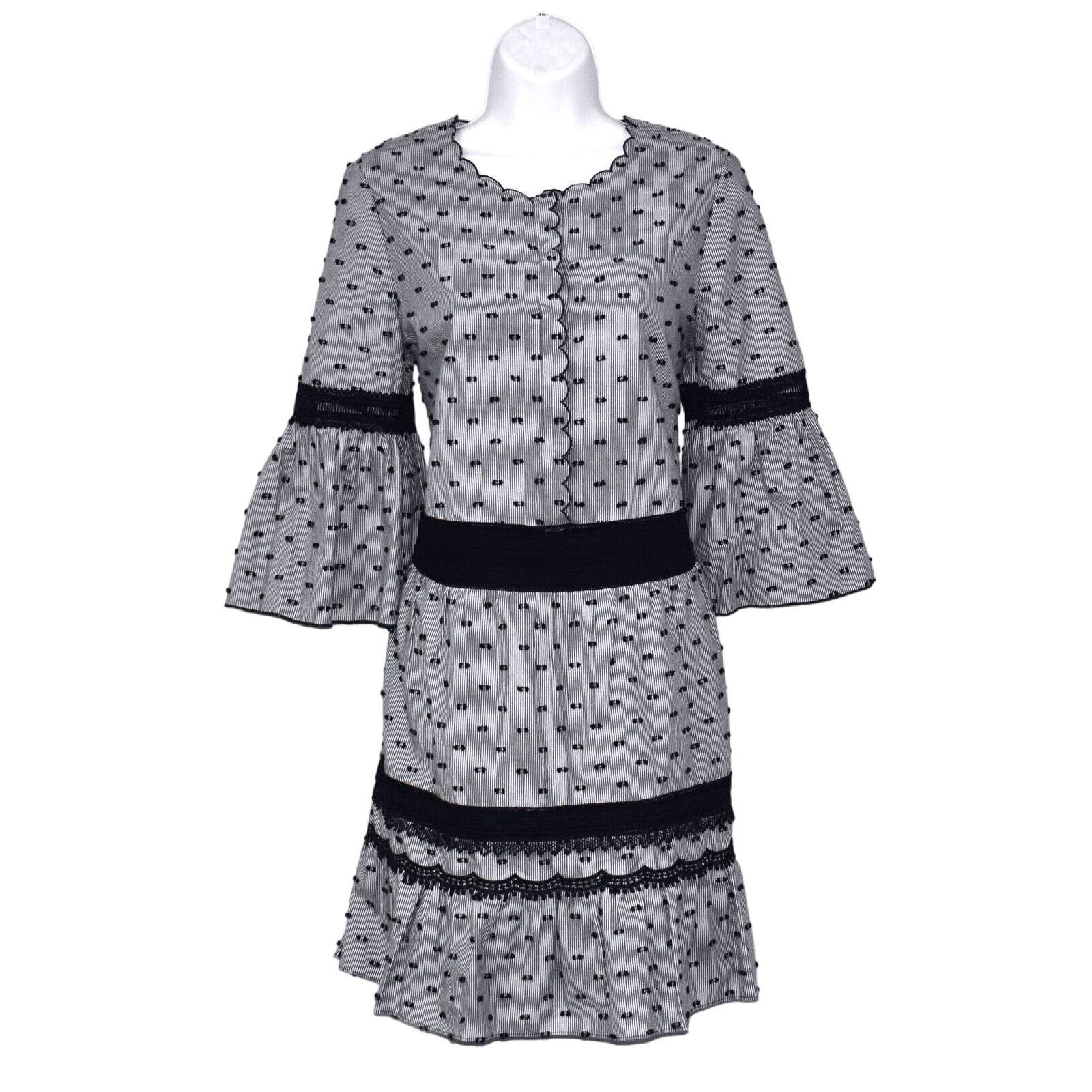 KOBI HALPERIN NEW KOBI HALPERIN Gray White Black Dots Bell Sleeve Dress XS Size XS / US 0-2 / IT 36-38 - 2 Thumbnail