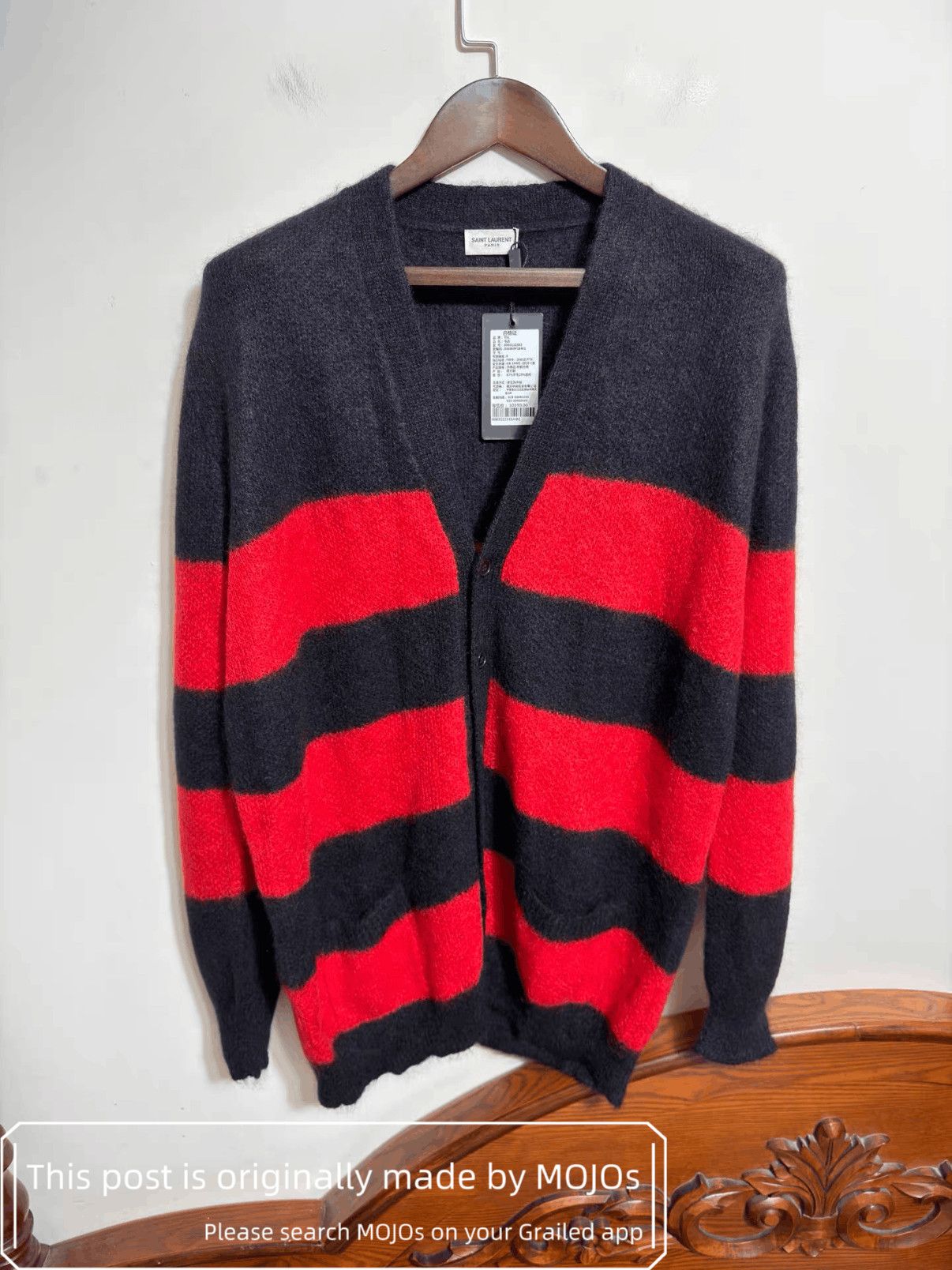 Sz S Saint Laurent Paris Red Stripe Knitwear Cardigan mojos3