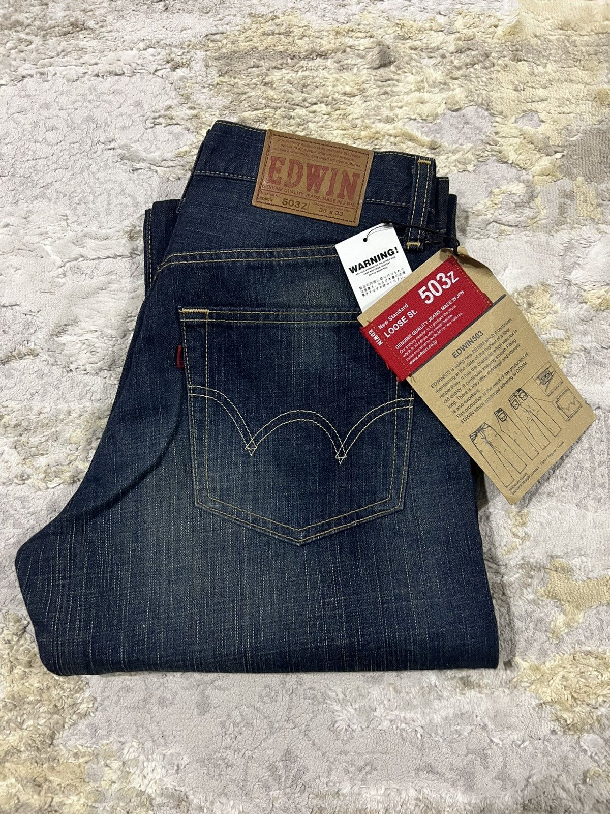 Edwin NWT EDWIN 503z Japan Made Loose Straight Wash Raw Blue Denim Size US 31 - 1 Thumbnail