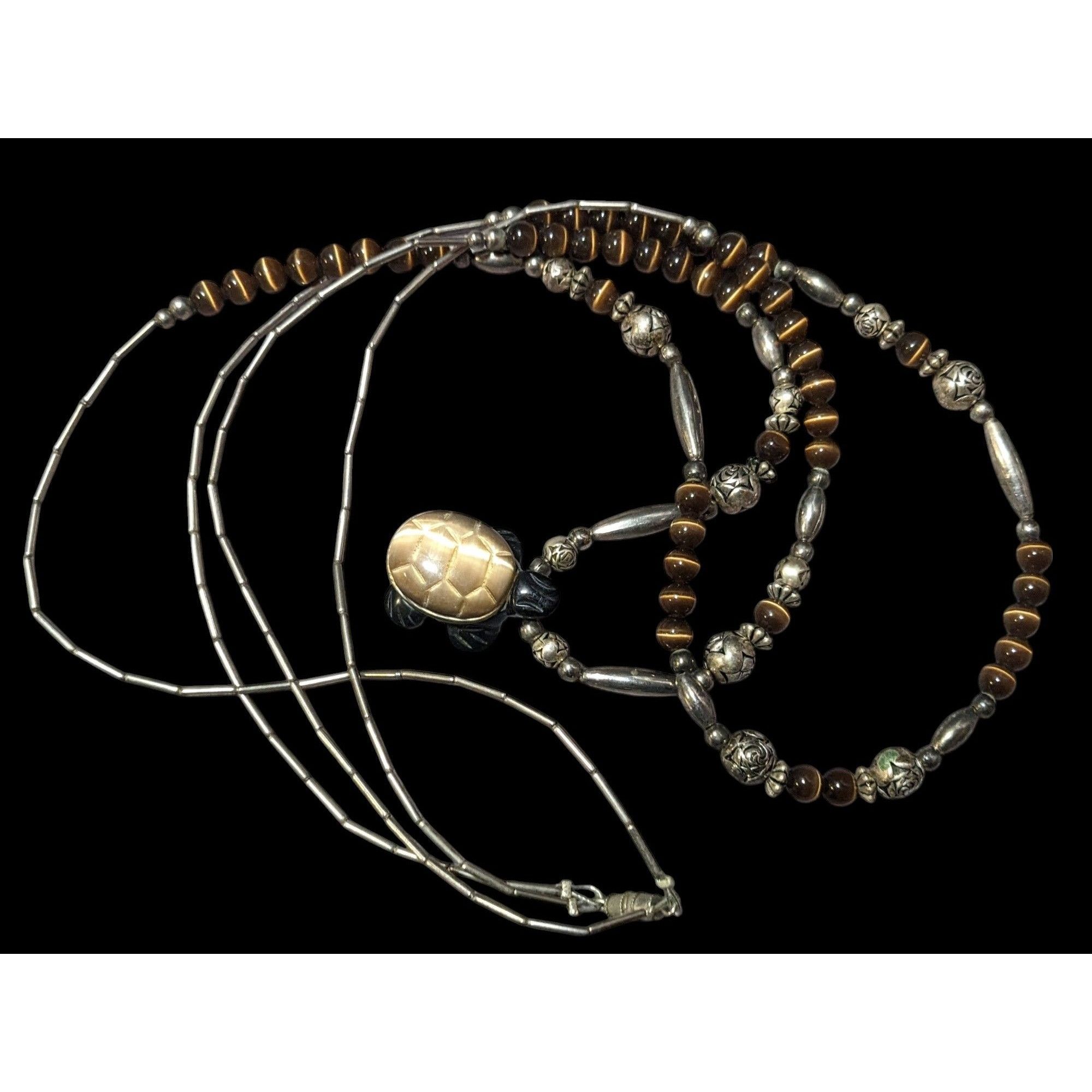 Other Vintage Liquid Silver Brown Cateye Beaded Multilayer Carved Size ONE SIZE - 1 Thumbnail