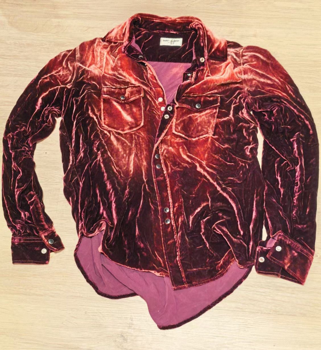 Saint Laurent Paris Saint Laurent Red Velvet Western Shirt. Size US XS / EU 42 / 0 - 1 Thumbnail