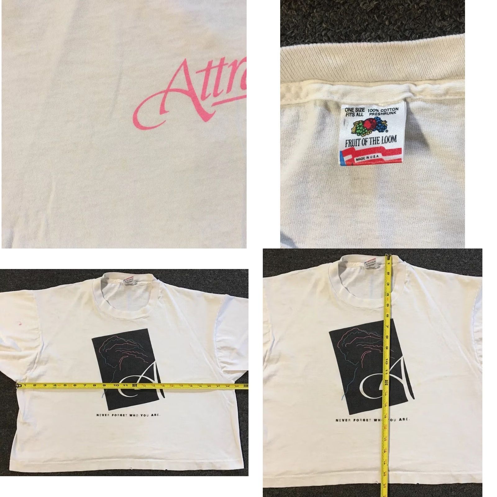 Vintage VINTAGE Never Forget Who You Are Cropped Shirt White One Size Boxy Abstract Art Grunge 80s 90s Women T-Shirt US Made Single Stitch Size ONE SIZE - 10 Thumbnail