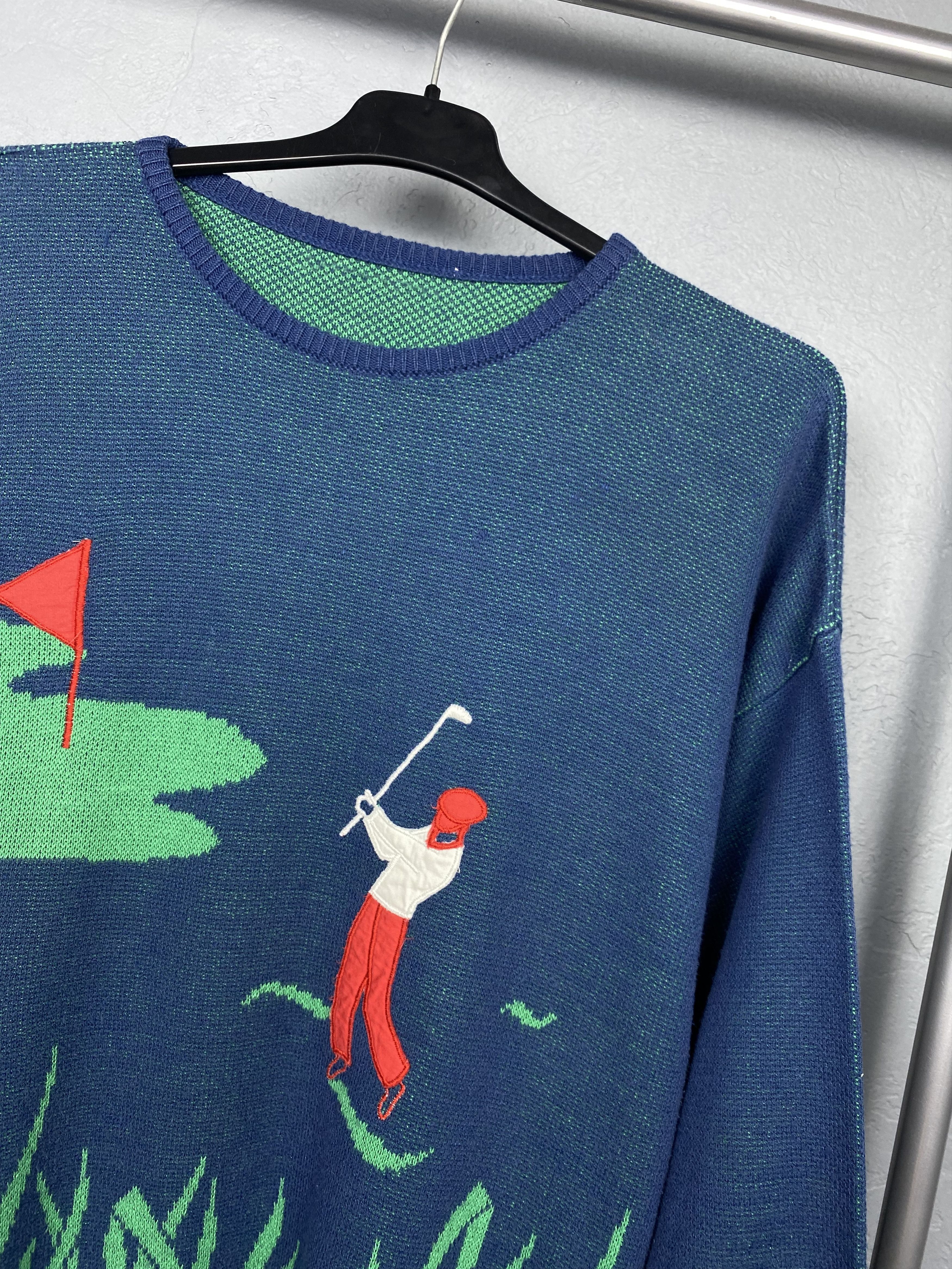 Vintage Golf Print Vintage Mens Oversized Wool Knit Sweater Size US L / EU 52-54 / 3 - 2 Thumbnail