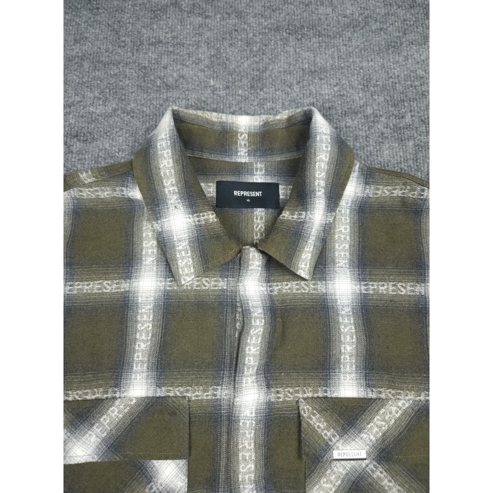 Vintage VINTAGE REPRESENT Flannel Snap Shirt Men's XL Green AOP Spellout Cotton Blend Size US XL / EU 56 / 4 - 3 Thumbnail