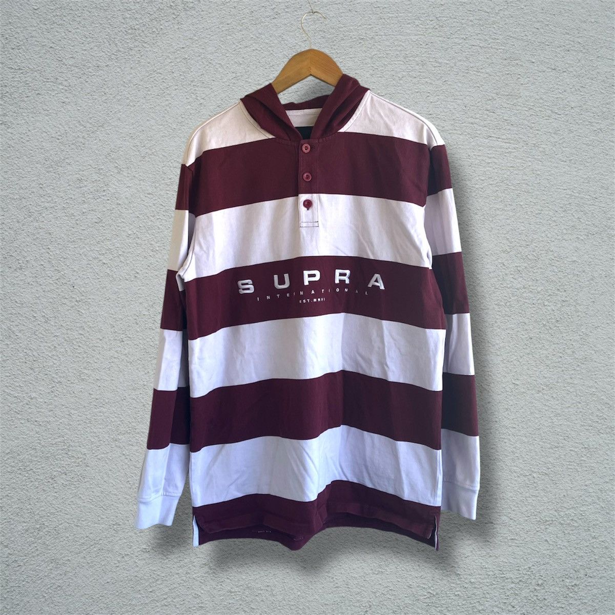 Supra Vintage Y2K Supra Footwear Rugby Hoodie Striped Skate polo Size US L / EU 52-54 / 3 - 1 Thumbnail