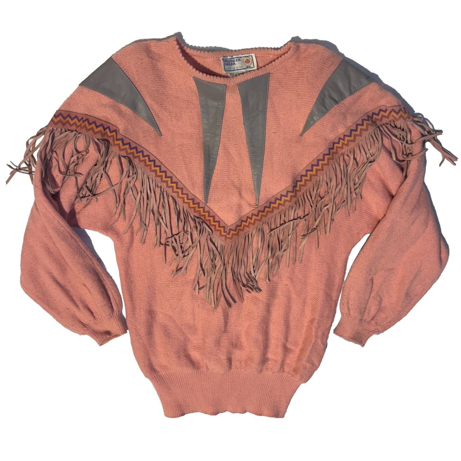 Other Vintage Pioneer Wear Pink Pastel Fringe Southwestern Sweater Size M / US 6-8 / IT 42-44 - 1 Thumbnail