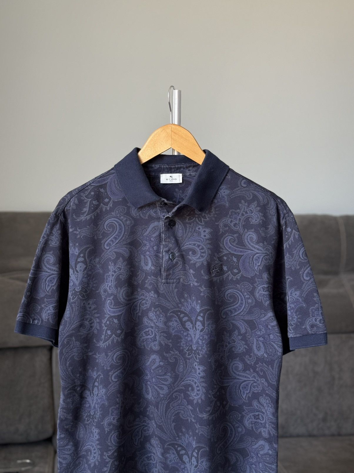 Etro Etro Milano Paisley Polo Shirt Navy Blue Cotton Short Sleeve Size US L / EU 52-54 / 3 - 7 Thumbnail