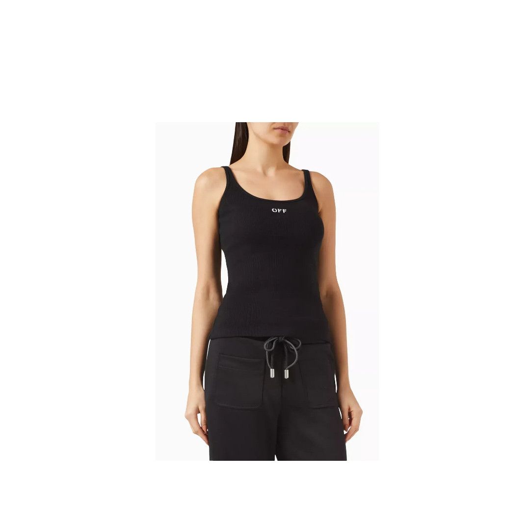 Off-White o1mle0425 Off Stamp Scoop-Neck Tank Top in Black Size XS / US 0-2 / IT 36-38 - 1 Thumbnail