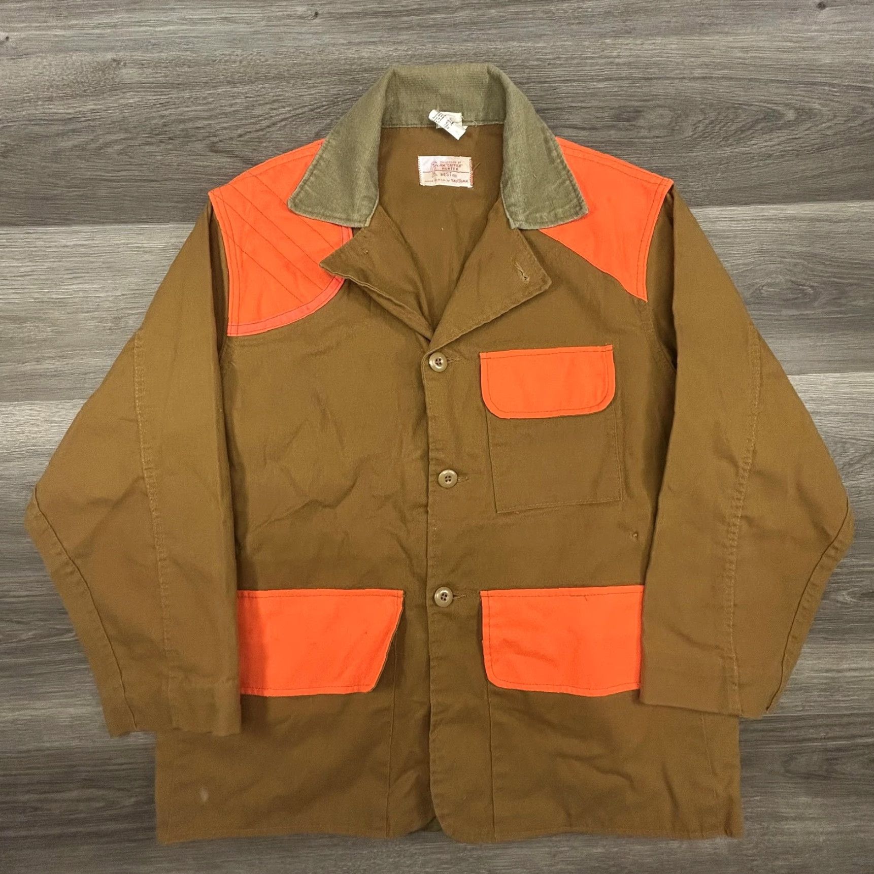 Vintage VINTAGE Saf-T-Bak Jacket Mens Large Hunting Blaze Orange Canvas Cotton Mid-Length Olive Lining Pockets Back Game Pouch Size US L / EU 52-54 / 3 - 2 Thumbnail