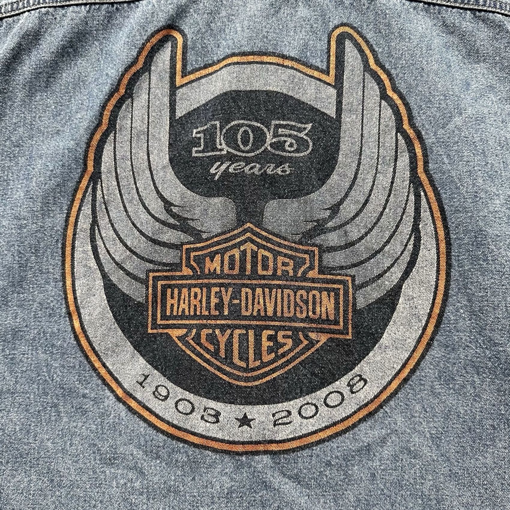 Harley Davidson VINTAGE Harley-Davidson Shirt L Denim 105th Anniversary 2008 Button Down Sleeveless Mens Size US L / EU 52-54 / 3 - 3 Thumbnail