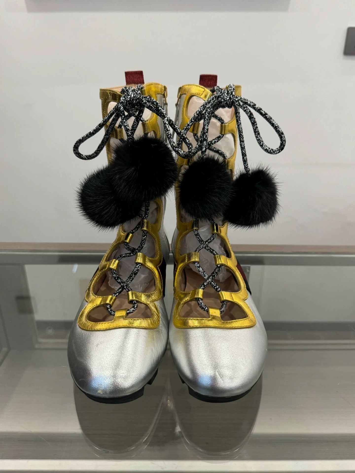 Gucci Gucci black pom-pom openwork lace-up high-top boots, Size US 6.5 / IT 36.5 - 1 Thumbnail