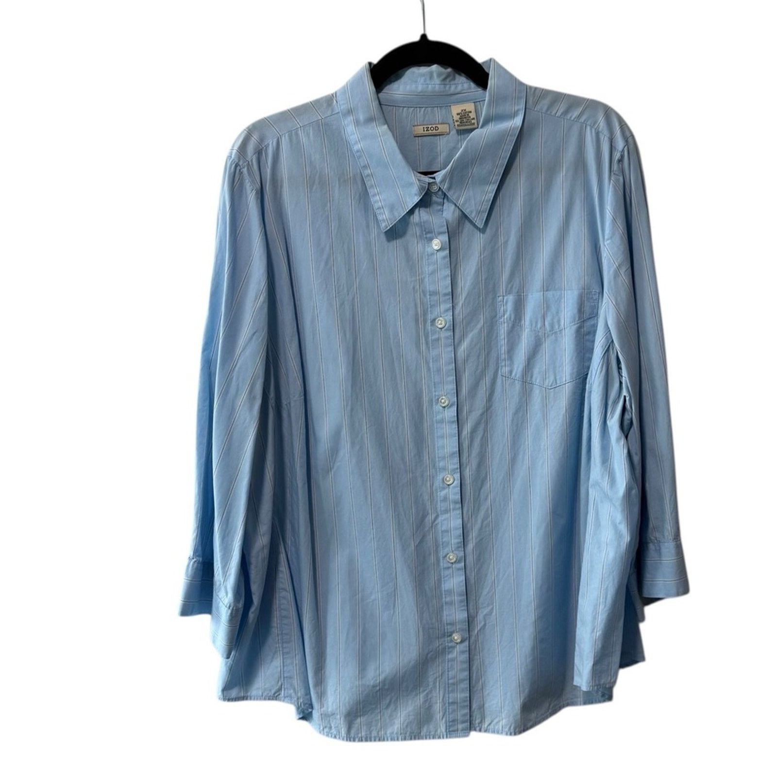 Izod Izod Bracelet Sleeve Front Button Up Striped Top Blue 2X Size XXL / US 16-18 / IT 52-54 - 1 Thumbnail