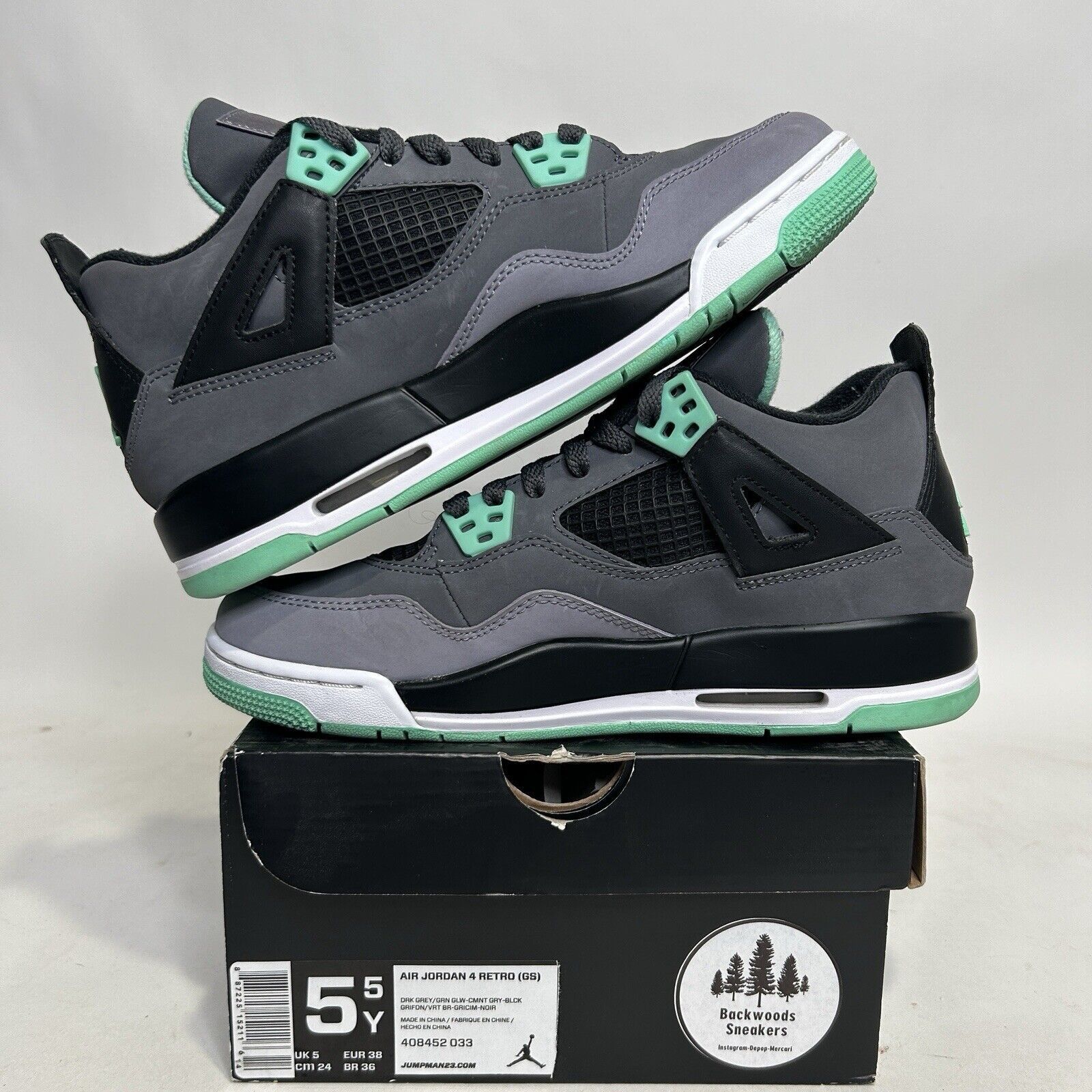 Nike Nike Air Jordan 4 Retro BG “Green Glow” 2024 Size US 7 / IT 37 - 3 Thumbnail