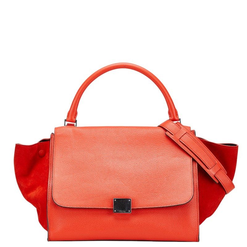 Celine Celine Leather Suede Trapeze 2Way Bag Leather Shoulder Bag in Orange, Women's