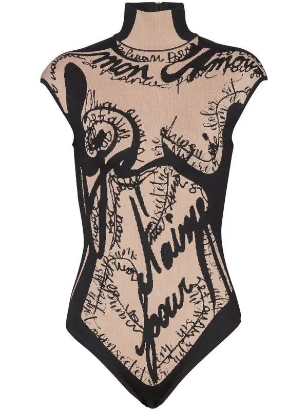 Balmain o1s1wg111225 Jacquard-Knit Bodysuit in Beige Size L / US 10 / IT 46 - 1 Thumbnail