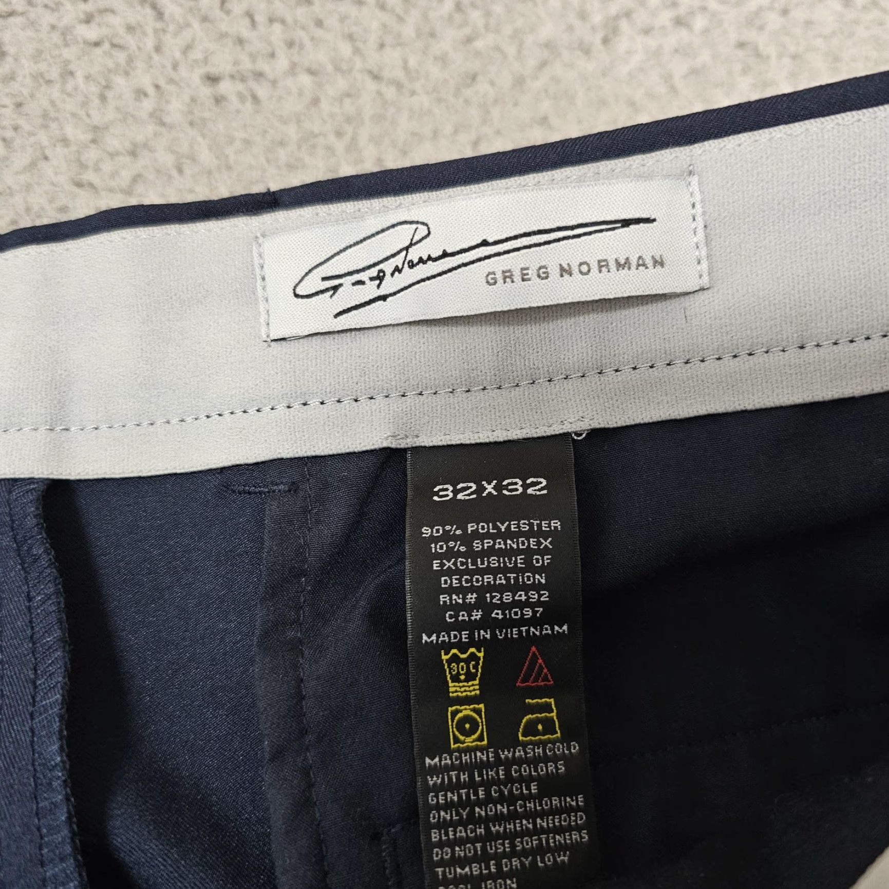 Vintage Greg Norman Mens Dress Pants 33x32 Blue Flat Front Stretch Business Casual 90% Polyester 10% Spandex Size US 32 / EU 48 - 3 Thumbnail