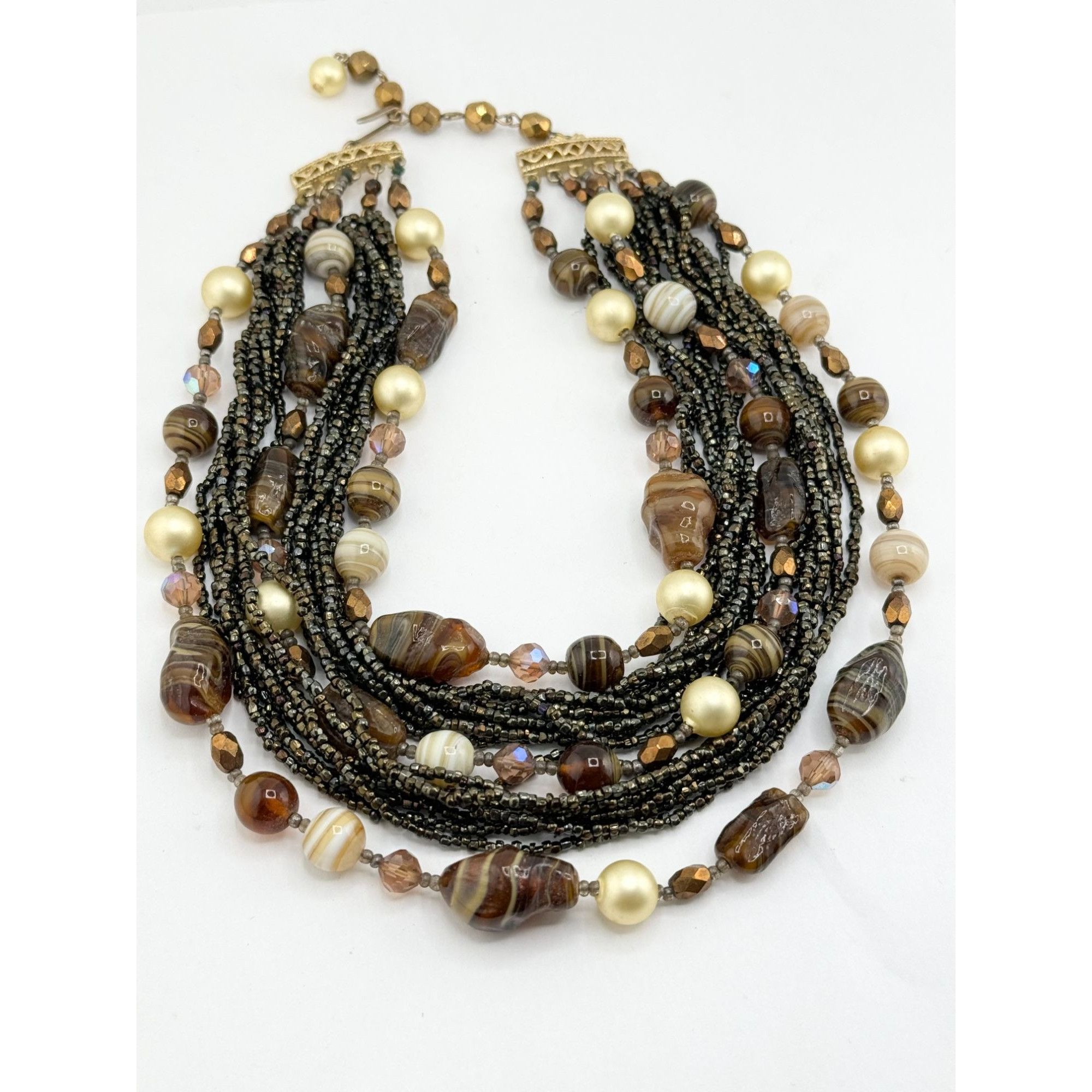 Vintage Vintage poured art glass crystal multi strand bronze beaded Size ONE SIZE - 5 Thumbnail