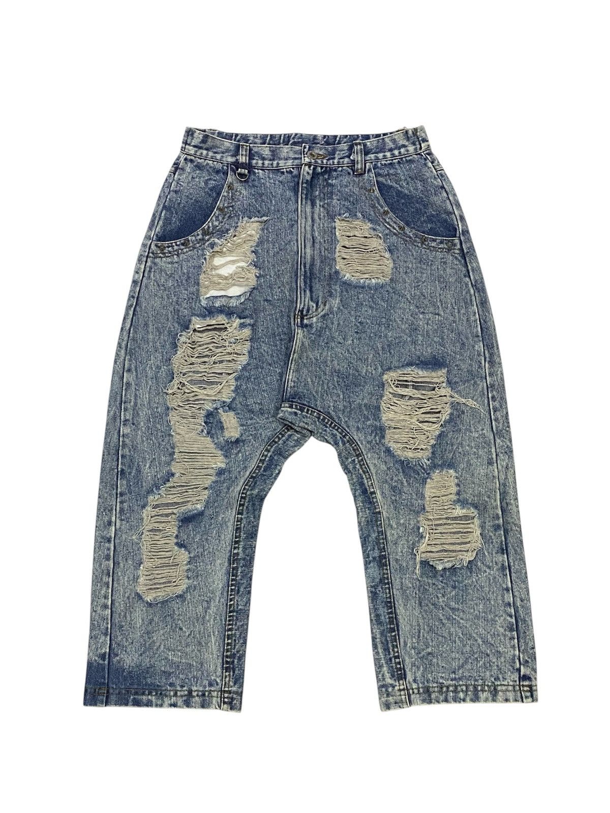 Japanese Brand Super Lovers Ripped Distressed Drop Crotch Baggy Jeans Size 28" / US 6 / IT 42 - 2 Thumbnail