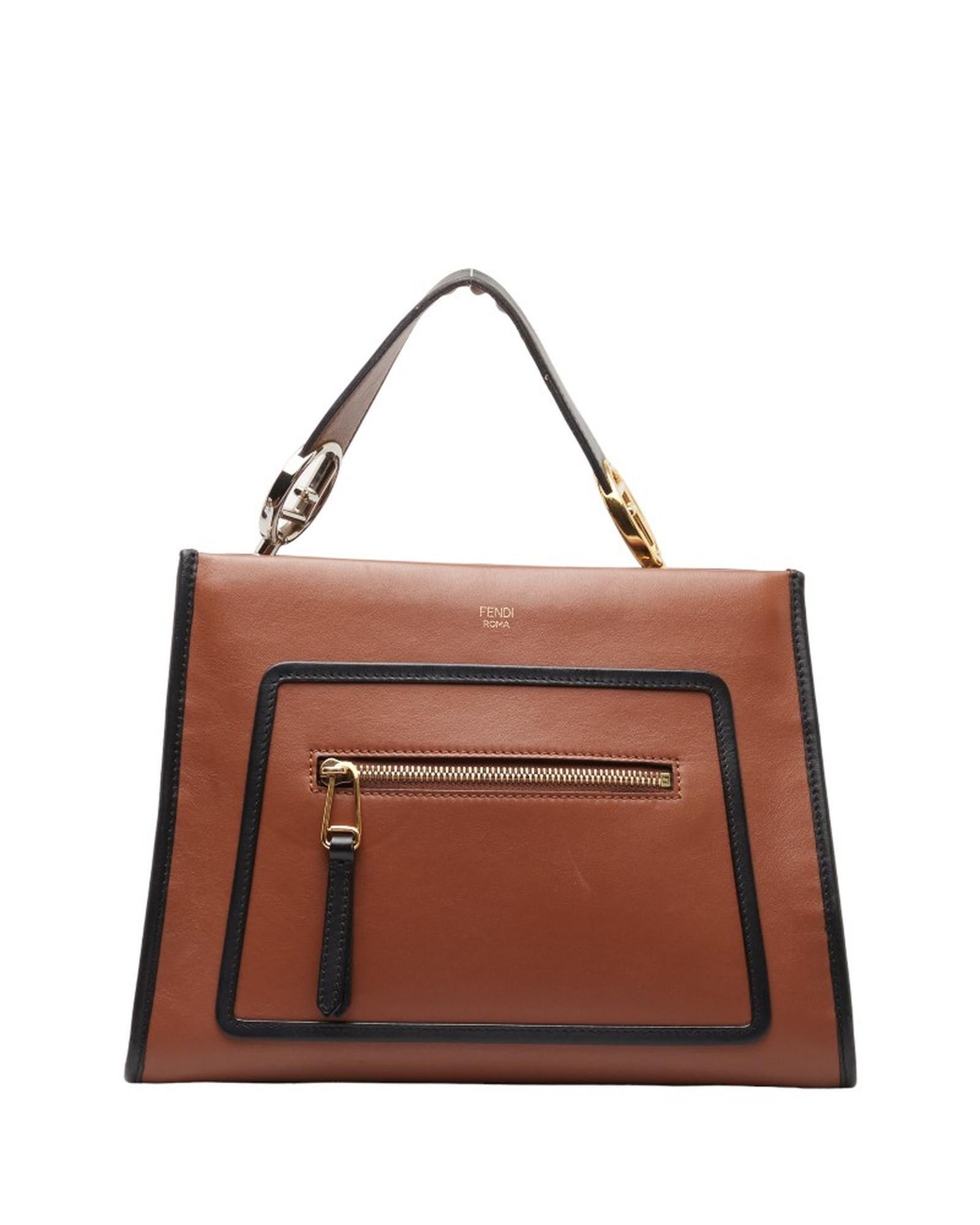 image of Fendi Brown Leather Runaway Tote Bag In Excellent Condition, Women's