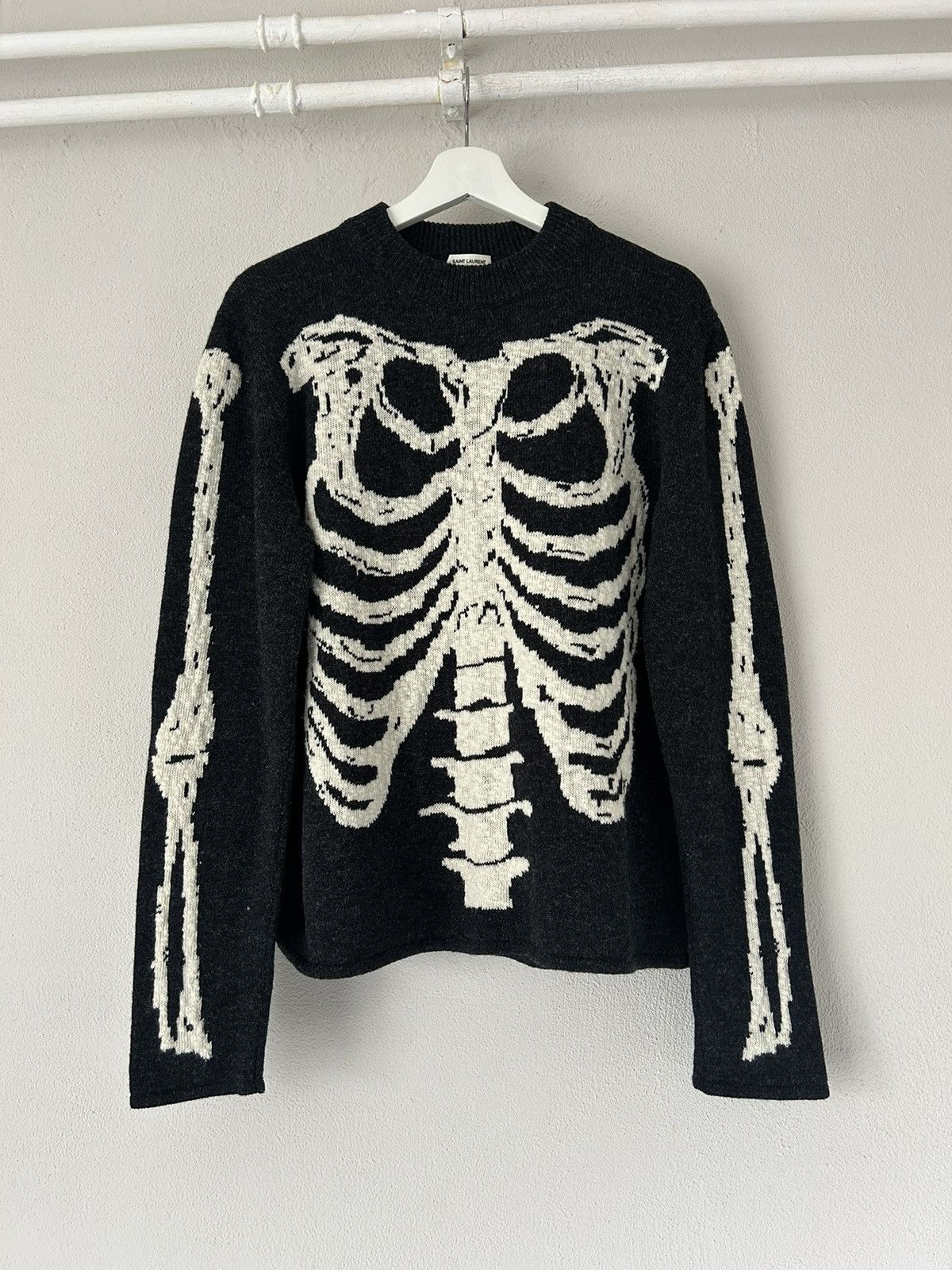 image of Saint Laurent Paris Fw18 Skeleton Jacquard Knit in Grey, Men's (Size Medium)