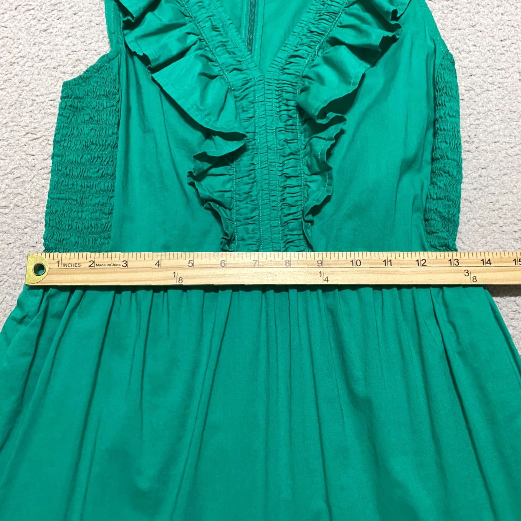 J.Crew J. Crew Dress Womens sz 2 Green Smocked Tiered Ruffled V-Neck Midi A-Line Size XS / US 0-2 / IT 36-38 - 6 Thumbnail