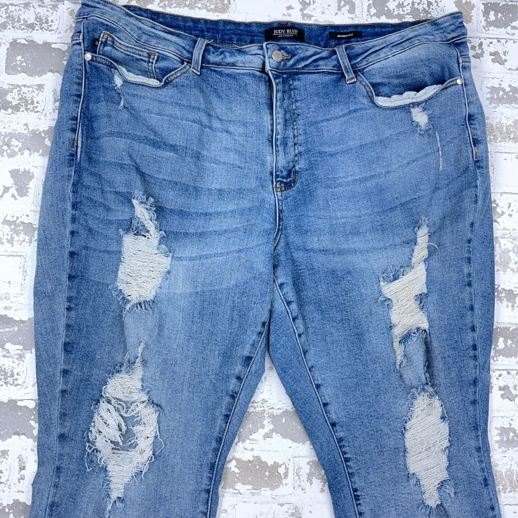 Vintage Judy Blue Jeans Women 24W Skinny Fit Med Wash Faded Pants Button Fly Plus A73 Jeans Size 42" / US 20 - 4 Thumbnail