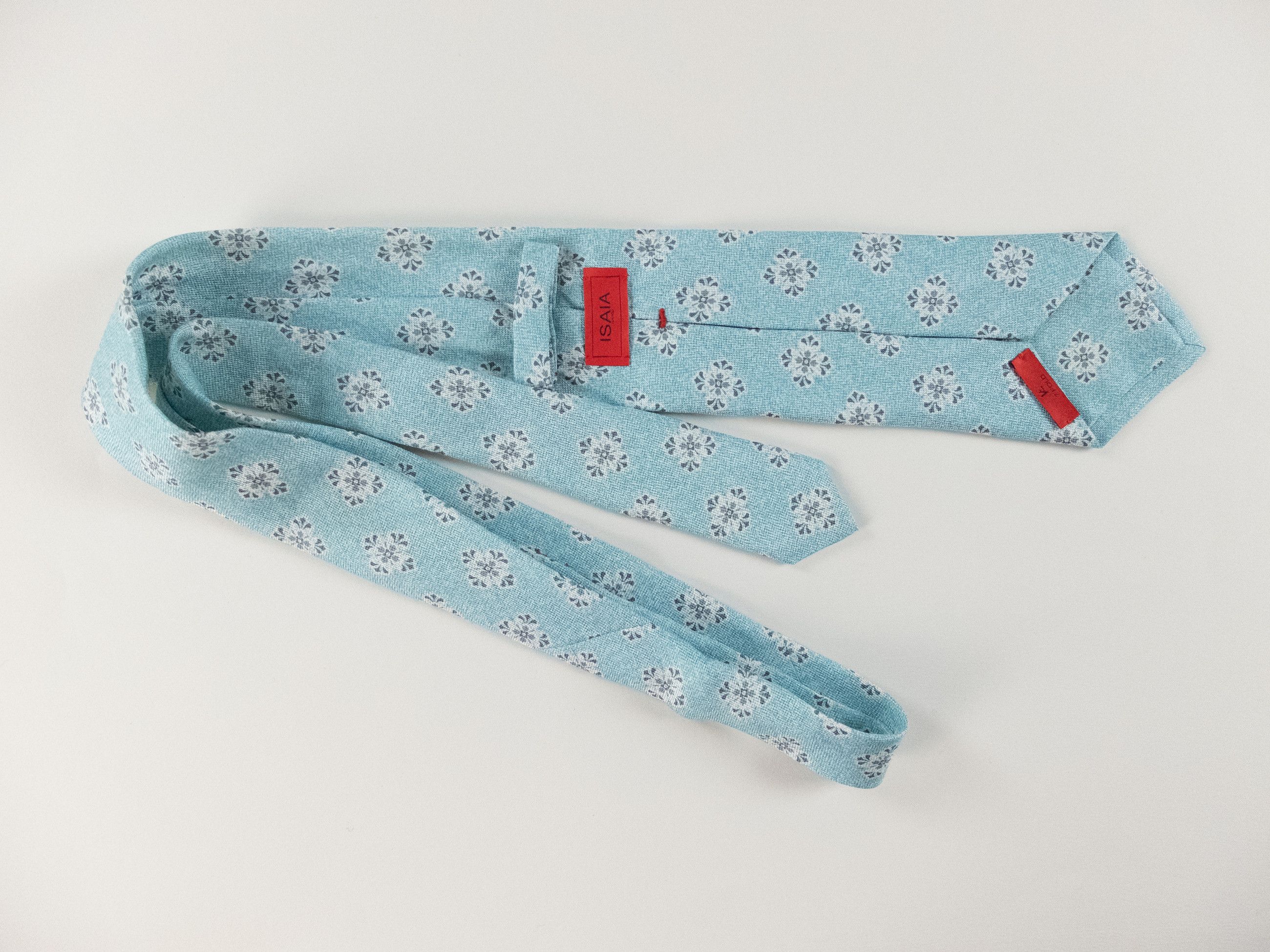 Isaia ISAIA Napoli hand made blue floral linen silk blend tie Size ONE SIZE - 2 Thumbnail