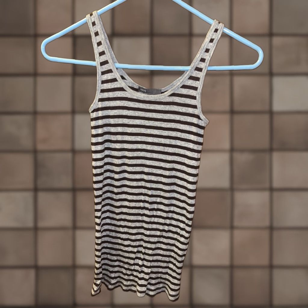Vince VINTAGE Vince Pima Cotton Gray Striped Tank Women Small Ribbed Pullover Scoop Neck Classic Grunge Size S / US 4 / IT 40 - 1 Thumbnail