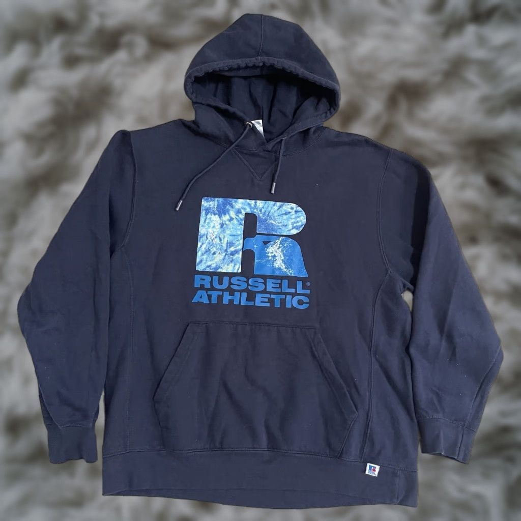 Russell Athletic VINTAGE Russell Athletic Hoodie Mens Large Blue Logo Tie Dye Y2K Pullover Sweatshirt YZY Mens Size US L / EU 52-54 / 3 - 1 Thumbnail