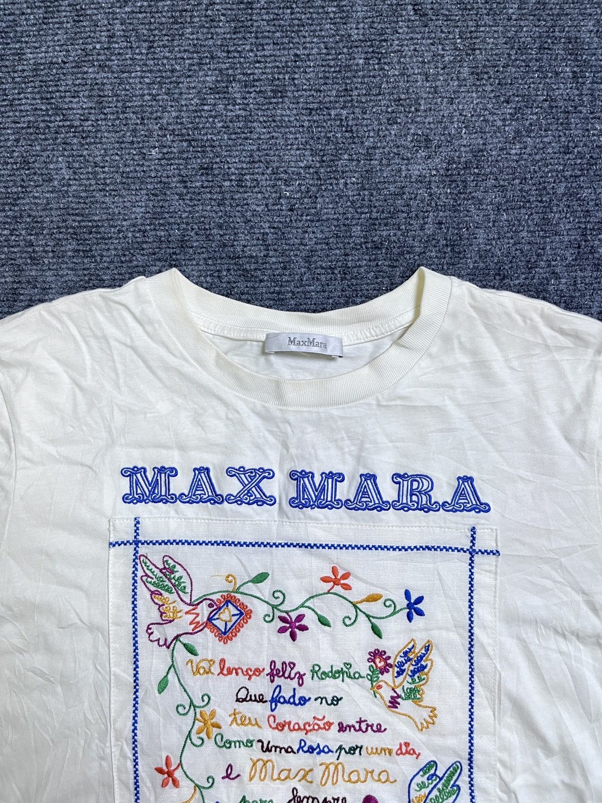 Max Mara Max Mara White Crew Neck T-Shirt with Embroidered Logo Size M / US 6-8 / IT 42-44 - 3 Thumbnail