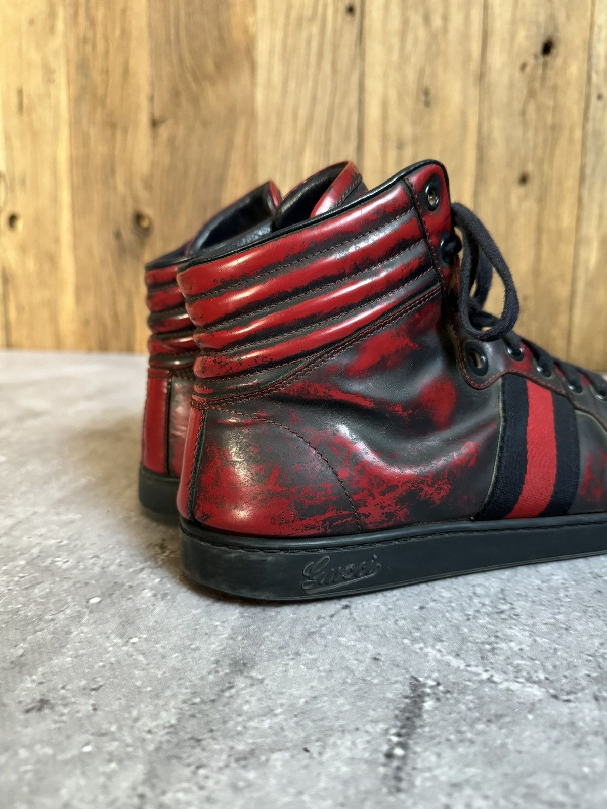 Gucci Gucci ‘GG’ Logo Black/Red High-Top Sneakers Size US 9.5 / EU 42-43 - 6 Thumbnail