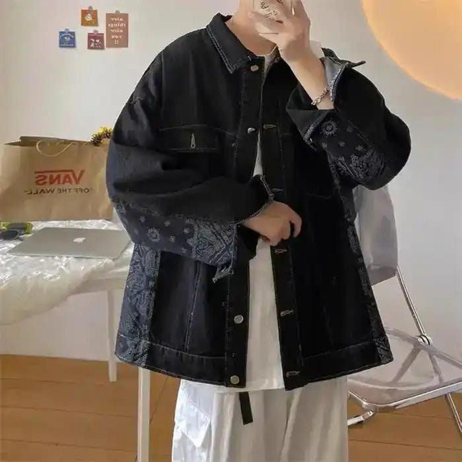 Side Patchwork Bandana Denim Jacket