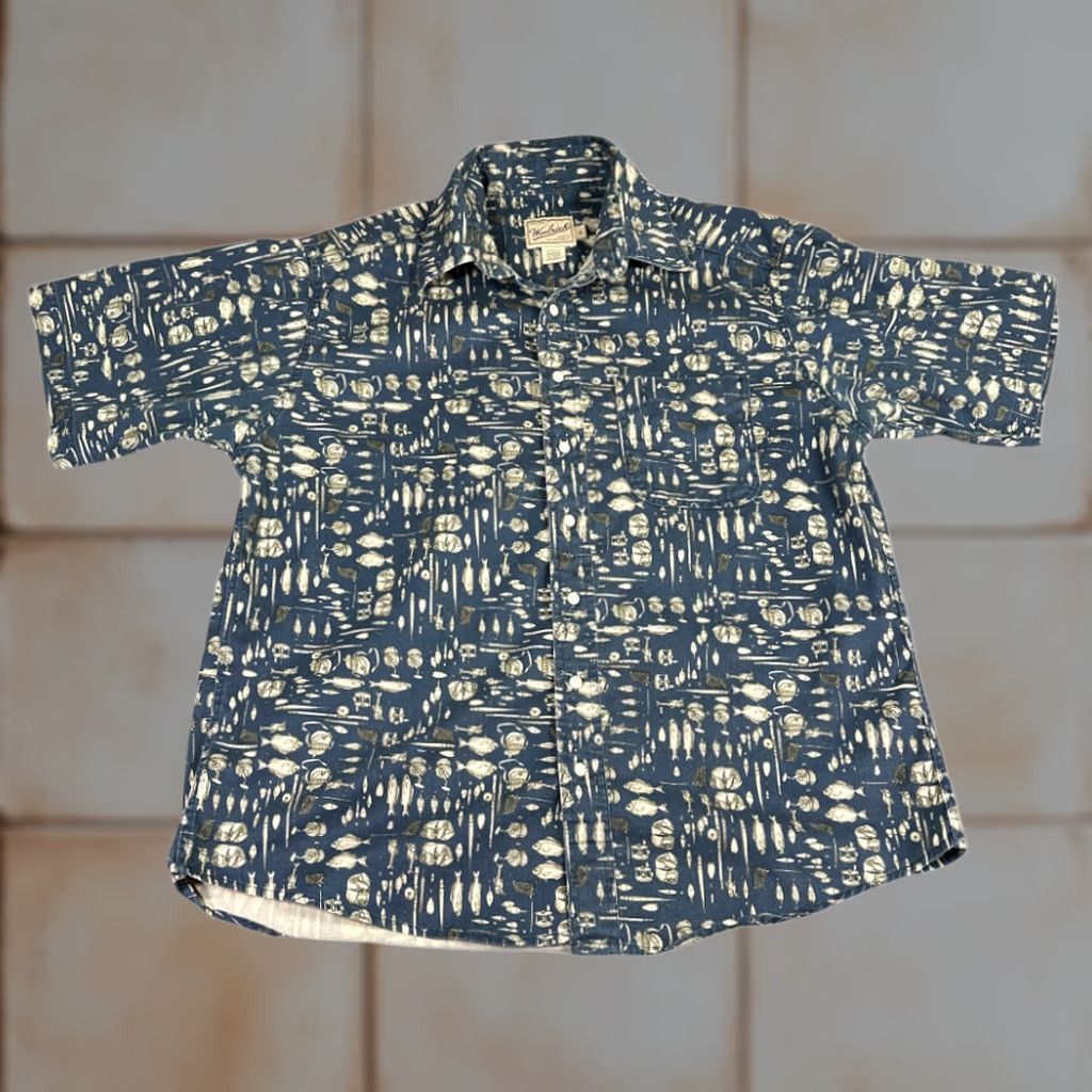 Vintage VINTAGE Woolrich Shirt Blue Fishing Tackle Reel Button-Up Adult XL Short Sleeve Mens Size US XL / EU 56 / 4 - 1 Thumbnail