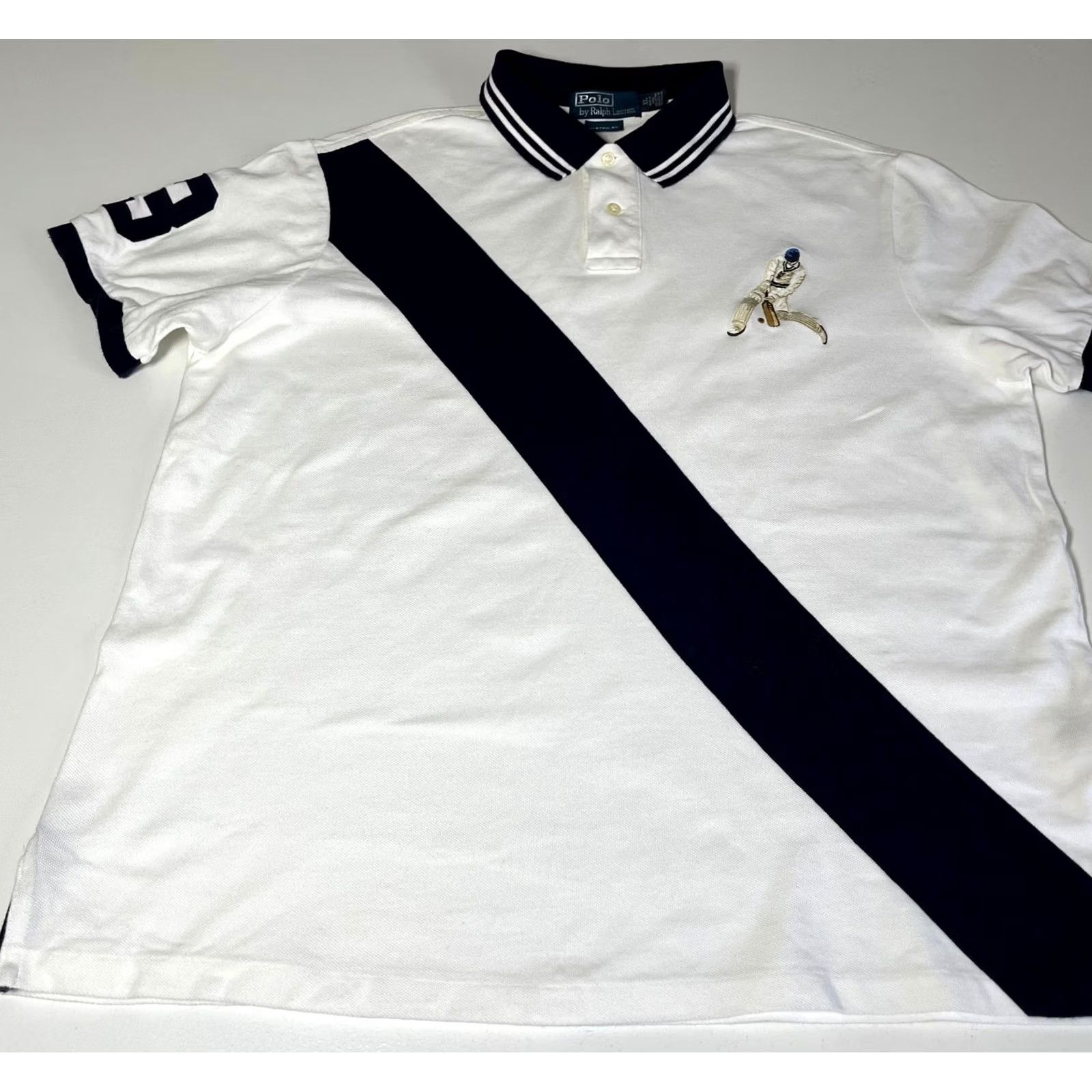 Polo Ralph Lauren Polo Ralph Lauren Men's Cricket Polo Shirt Embroidered Stripe Sz XL Vintage White Polo Shirt Size US XL / EU 56 / 4 - 4 Thumbnail