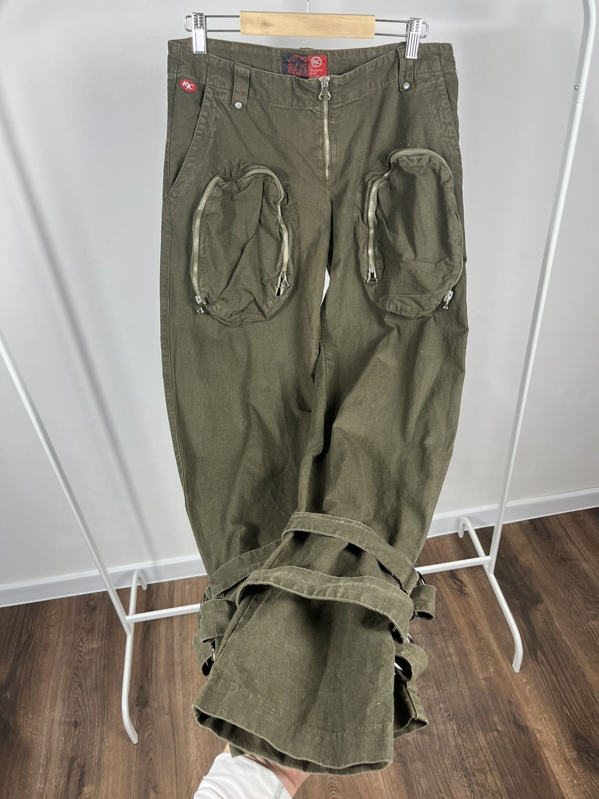 Other Avant-Garde Olive Cargo Pants Zip Pocket Strap Design Size US 31 - 6 Thumbnail