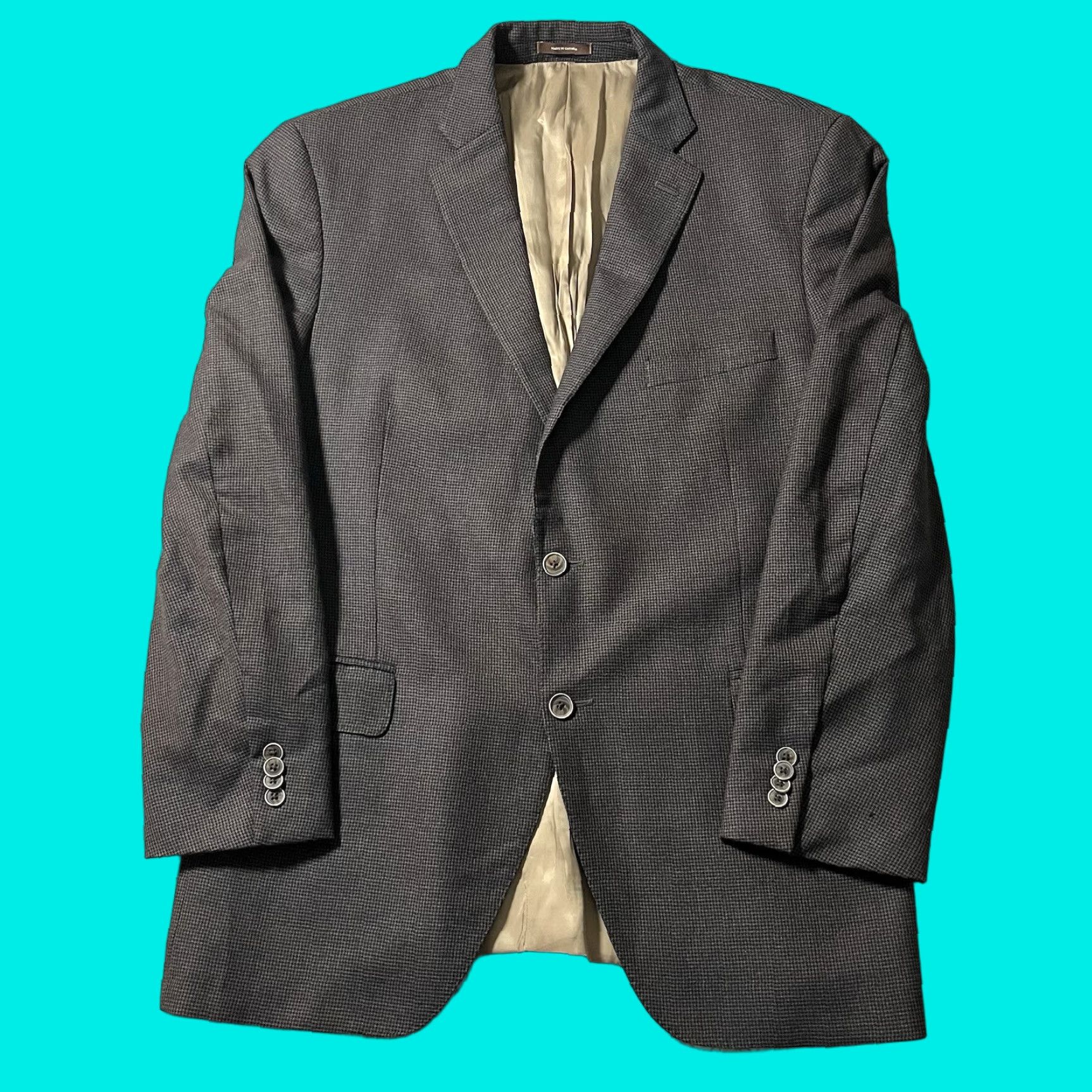 Peter Millar VINTAGE Peter Millar Blazer Men 44 R Brown Wool Houndstooth Union Made USA Button Jacket Size 44R - 1 Thumbnail