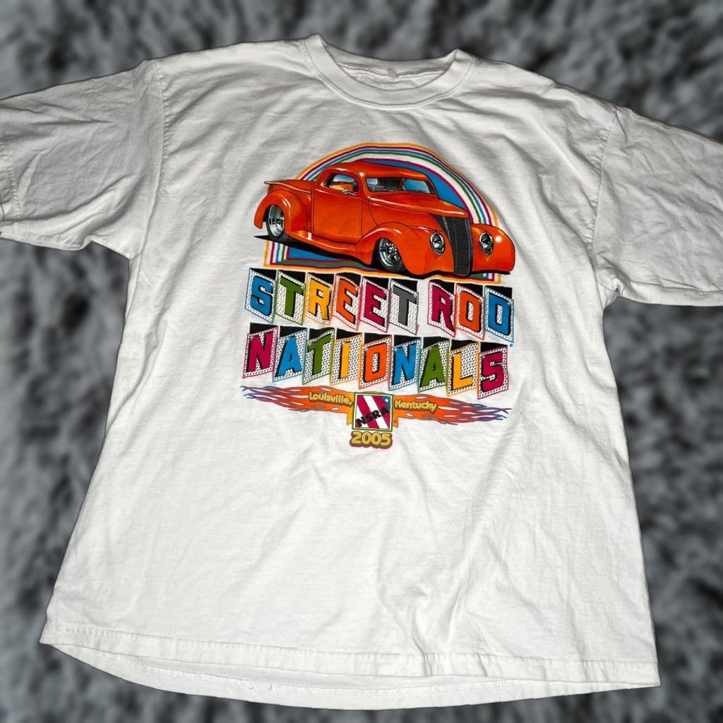 Fruit Of The Loom VINTAGE Fruit of the Loom T-Shirt Classic Car Street Rod Nationals White XL Men Cotton Crew Neck Short Sleeve Car Theme 2005 Size US XL / EU 56 / 4 - 1 Thumbnail