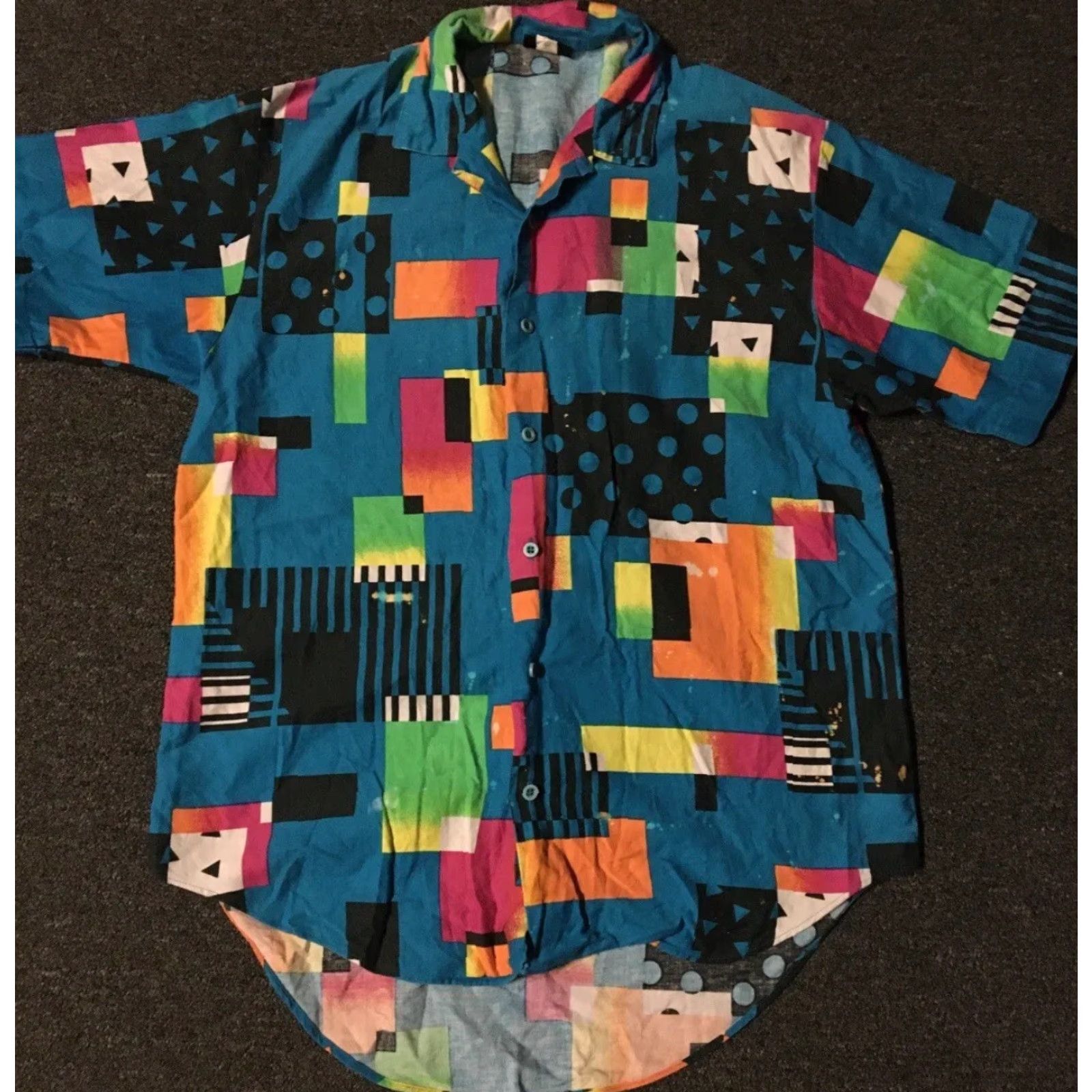 Vintage Vtg 90s Abstract Art Faded Distress All Over Print Button Down Shirt M Blue Mens Short Sleeve Nike? Size US M / EU 48-50 / 2 - 2 Thumbnail