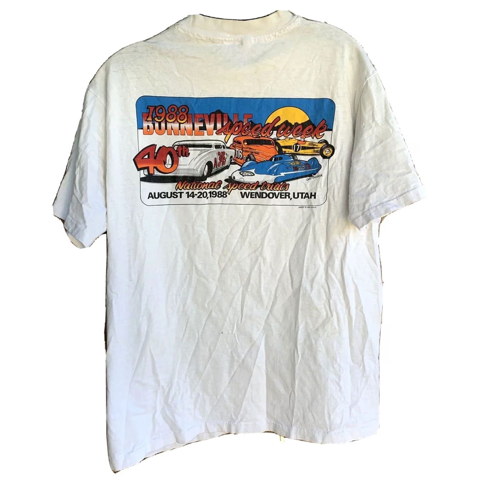 Hanes Vintage Hanes Bonneville 1988 Speed Week T-Shirt L White 80s Graphic Print Crew Neck Short Sleeve Men’s BEEFY-T Js Jersey Cotton Casual Vintage Shirt Size US L / EU 52-54 / 3 - 2 Thumbnail